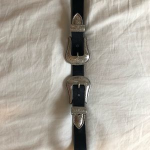 Black velvet western double buckle belt